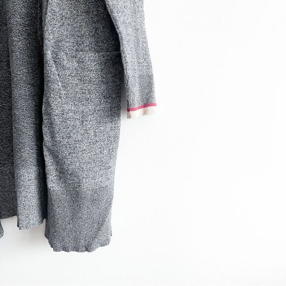 Roots Cabin Shawl Open Cardigan Side Slits Pockets Women's M Black White Heather - Picture 3 of 8